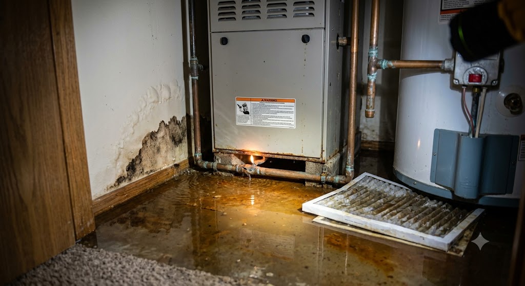 Mechanical room water damage in a commercial setting
