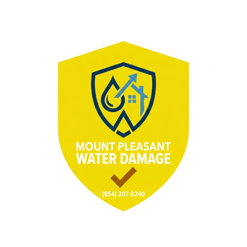 Mount Pleasant Water Damage badge with phone number